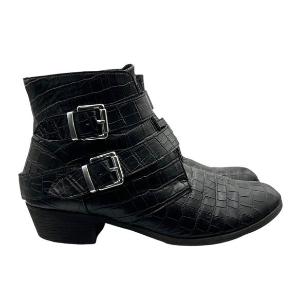 a.n.a. Afra Motorcycle Black Faux Croc Embossed Grunge Biker Ankle Boots (9M) - Picture 2 of 15